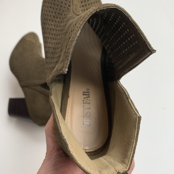 JUSTFAB Laser Cut Open Toe Bootie Koko Size 5.5 Olive Green - Picture 7 of 13